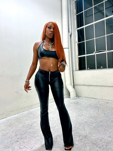 "Neo" Faux Leather Pants & Halter Set (black)