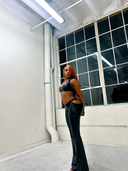 "Neo" Faux Leather Pants & Halter Set (black)