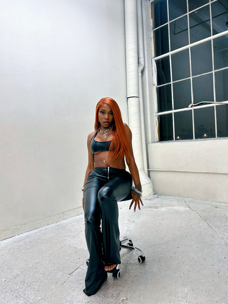 "Neo" Faux Leather Pants & Halter Set (black)