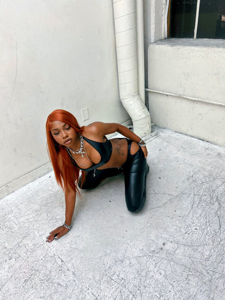 "Neo" Faux Leather Pants & Halter Set (black)