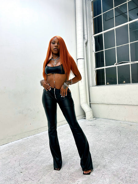 "Neo" Faux Leather Pants & Halter Set (black)