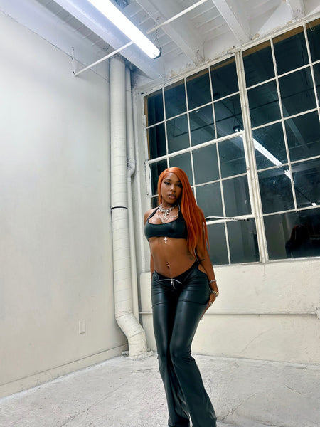 "Neo" Faux Leather Pants & Halter Set (black)