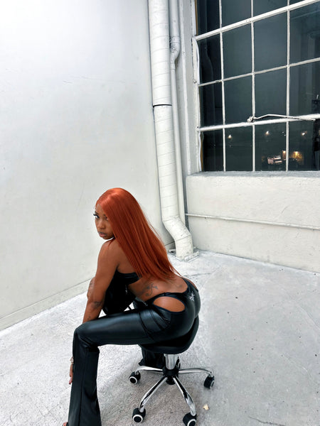 "Neo" Faux Leather Pants & Halter Set (black)