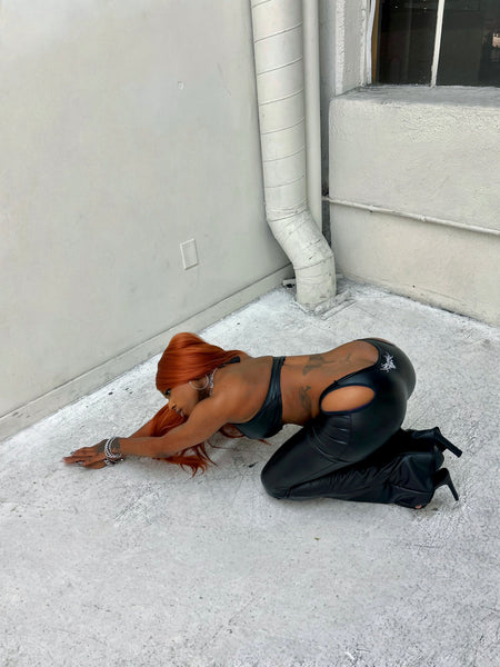 "Neo" Faux Leather Pants & Halter Set (black)