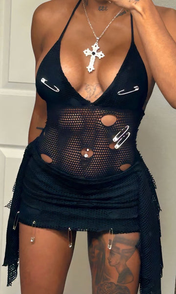 “Selfish” Fishnet dress (black)