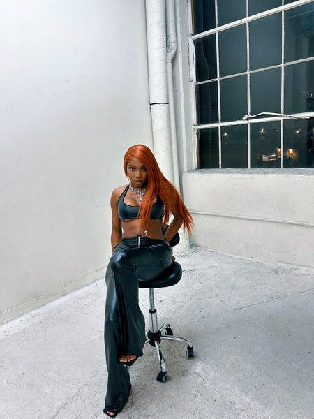 "Neo" Faux Leather Pants & Halter Set (black)