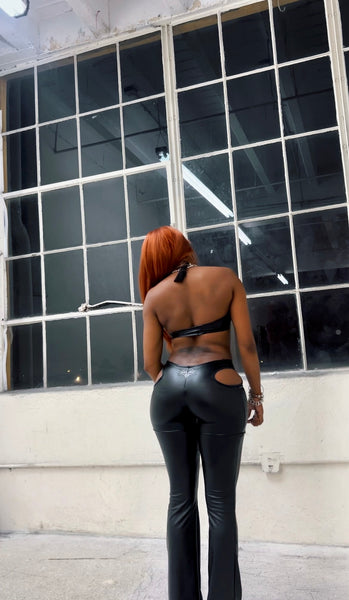 "Neo" Faux Leather Pants & Halter Set (black)
